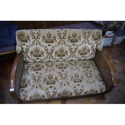 945 - Vintage Two Seater Bergere settee with upholstered seat and back.  Measures aprox H:29 x W:48 x D;27... 