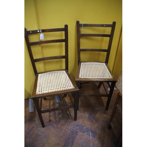 947 - Dealers lot of Two Parlour chairs with bergere seats, two eastern tables plus a small white painted ... 