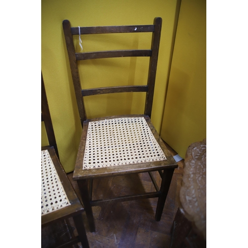 947 - Dealers lot of Two Parlour chairs with bergere seats, two eastern tables plus a small white painted ... 