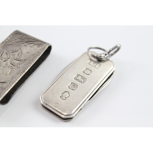 503 - 2 x Vintage .925 Sterling Silver Pocket Knife & Money Clip 50g 2331339