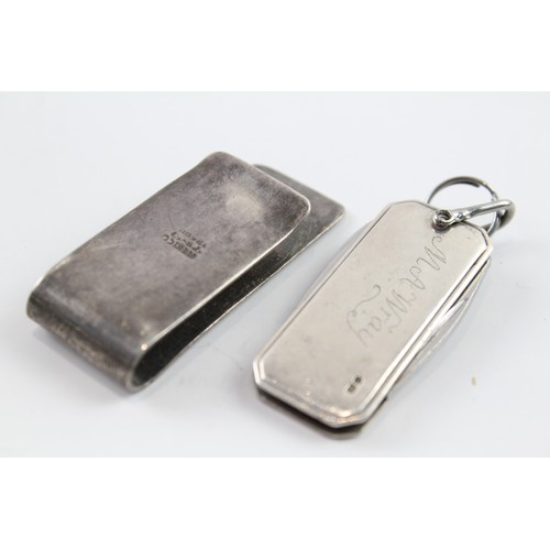 503 - 2 x Vintage .925 Sterling Silver Pocket Knife & Money Clip 50g 2331339