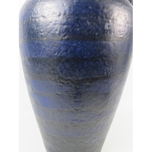 551 - Large blue and black striped West German floor vase with handle, 22