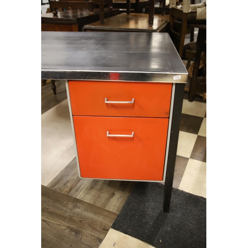 1248 - Vintage Industrial type Kneehold Desk with drawers to each side. Metal frame with Vinyl top ,  in ve... 