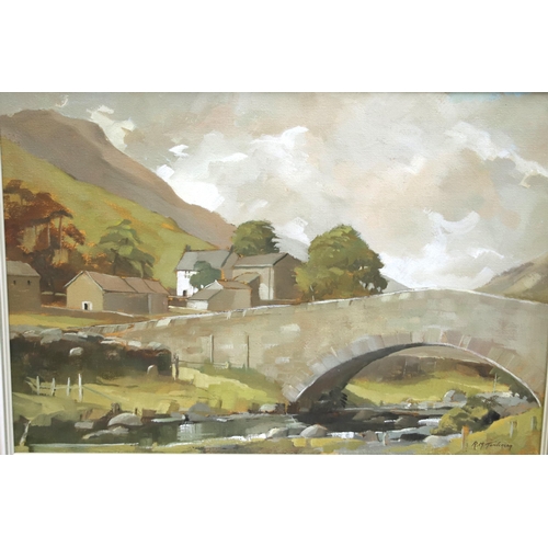 953 - Framed Oil  on Canvas of a dales scene by R. M Tomlinson. Frame size 24 x 41 inches. See photos