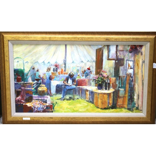 954 - Framed Oil on Canvas of a Country Fair Scene, Signature of D. Burke. Frame size 19 x 40 inches, see ... 