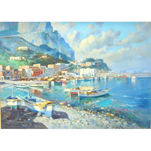 957 - Guiseppe Salvati (1900-1968) Italian 20th Century school  'The Amalfi Coast'  Framed oil on canvas, ... 