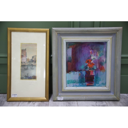 958 - Two examples of original artwork by Neville Fleetwood (1932-2021) Abstact of Poppies in vase,  20 x ... 