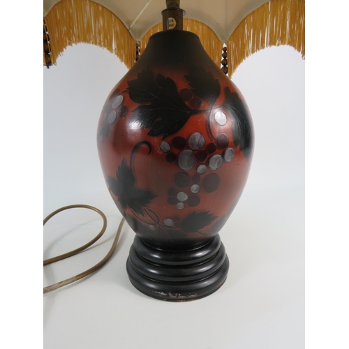 558 - Vintage French handpainted glass table lamp signed Drimmer, comes with fringed shade.