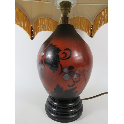 558 - Vintage French handpainted glass table lamp signed Drimmer, comes with fringed shade.