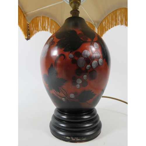 558 - Vintage French handpainted glass table lamp signed Drimmer, comes with fringed shade.