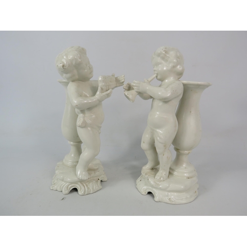 571 - A pair of Vintage Italian white porcelain Cherub spill vases, 8