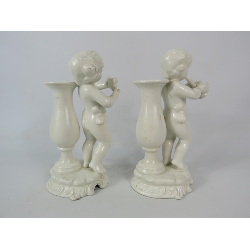 571 - A pair of Vintage Italian white porcelain Cherub spill vases, 8