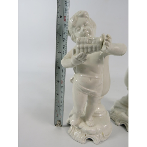 571 - A pair of Vintage Italian white porcelain Cherub spill vases, 8