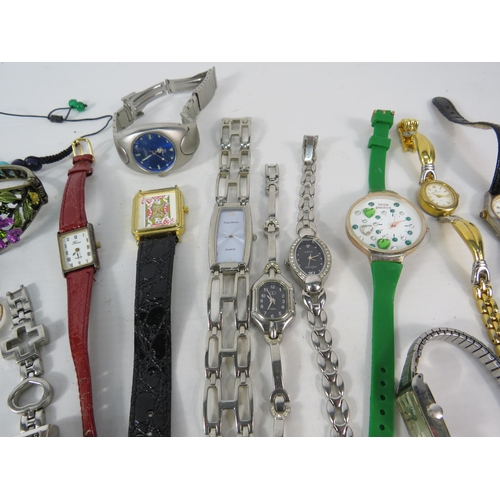 576 - Mixed lot of Ladies wristwatches and Costume jewellery rings plus a Sterling silver Necklace with cr... 