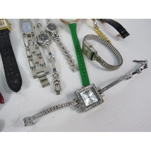 576 - Mixed lot of Ladies wristwatches and Costume jewellery rings plus a Sterling silver Necklace with cr... 