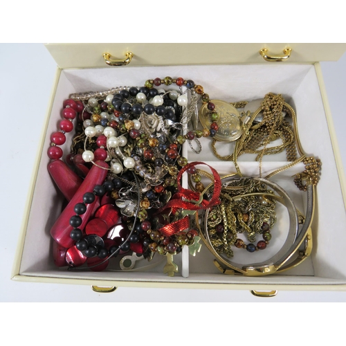 577 - Large Jewellery box and costume jewellery contents.