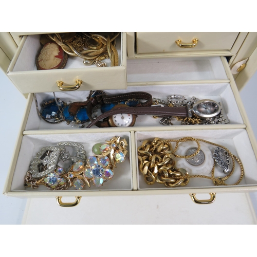 577 - Large Jewellery box and costume jewellery contents.