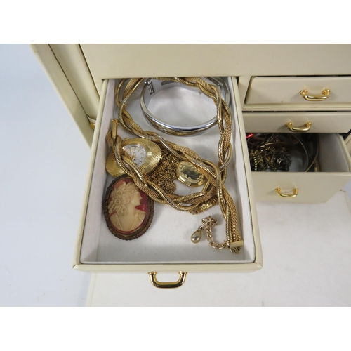 577 - Large Jewellery box and costume jewellery contents.