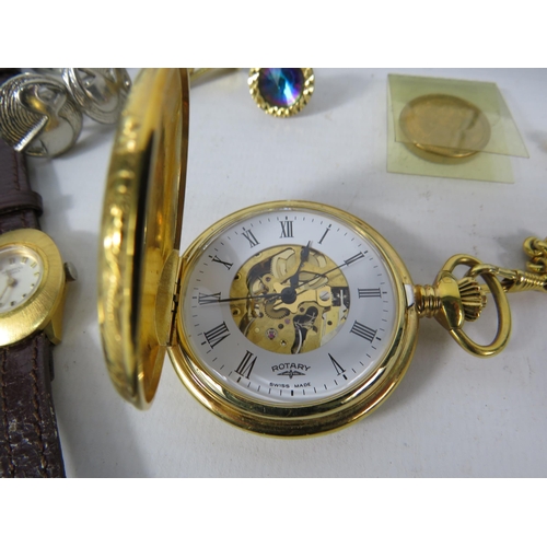 578 - Mixed lot to include a Rotary Mechanical Skeleton pocket watch in running order, various wristwatche... 