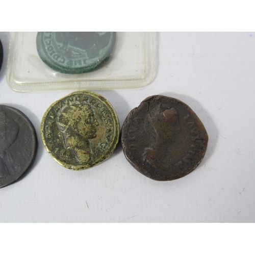 581 - Three Roman Coins Diocletian, Dupondius, Diva Faustina plus George II, III & IV Coins.