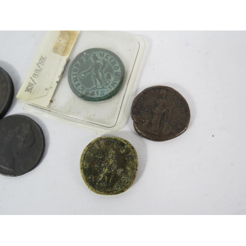 581 - Three Roman Coins Diocletian, Dupondius, Diva Faustina plus George II, III & IV Coins.