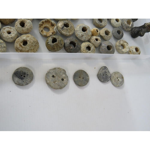 584 - Large Selection of Antique Lead artifacts finds Spindle Whorls, buttons, seals etc