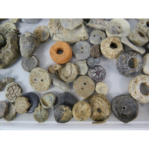 584 - Large Selection of Antique Lead artifacts finds Spindle Whorls, buttons, seals etc