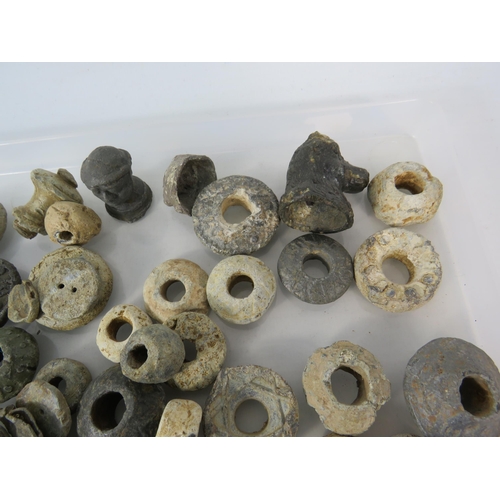 584 - Large Selection of Antique Lead artifacts finds Spindle Whorls, buttons, seals etc