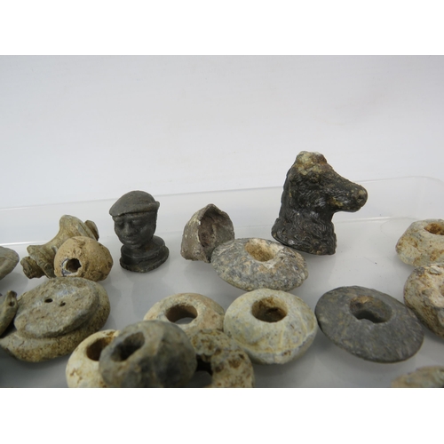 584 - Large Selection of Antique Lead artifacts finds Spindle Whorls, buttons, seals etc