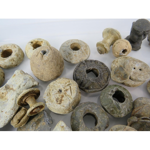 584 - Large Selection of Antique Lead artifacts finds Spindle Whorls, buttons, seals etc