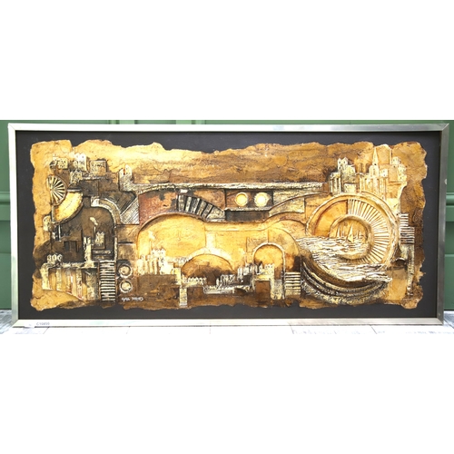 965 - Cyril Barnes (1926-2000) Mixed Media relief art work depicting an industrial landscape. Housed in a ... 