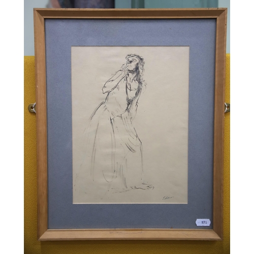 978 - Pencil and wash sketch of a full length female form signed J Edwards.  Measures approx 16 x 13 inche... 