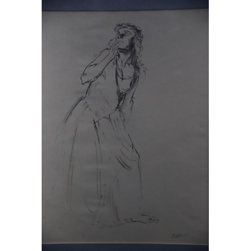 978 - Pencil and wash sketch of a full length female form signed J Edwards.  Measures approx 16 x 13 inche... 