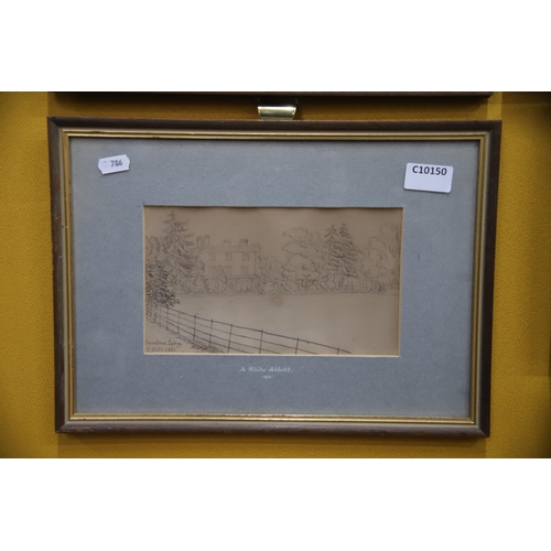 980 - Five Pen and Ink Sketches of landscapes by Abbott 1861.   Largest 11 x 15 inches. See photos.   PLEA... 