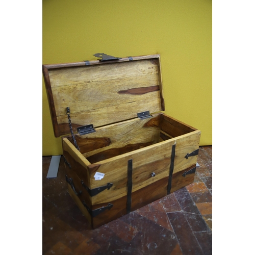 982 - Attractive Mango Wood Chest with exposed metal straps and clasp.  Measures approx 12 x 23 x 12 inche... 