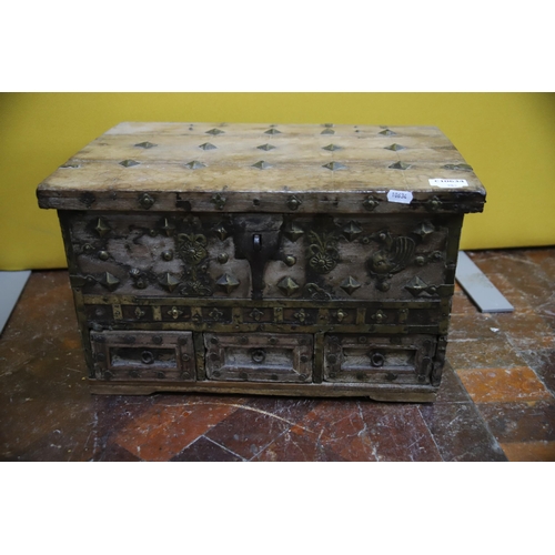 983 - Antique style Studded chest with three drawers below.. In very good condition . Measures approx 11 x... 