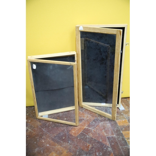 985 - Two wooden display cases, the largest being 17 x 32 inches. Just 2.5 inches deep. See photos.