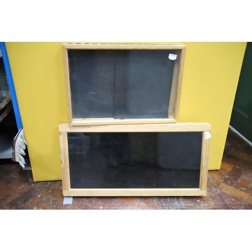 985 - Two wooden display cases, the largest being 17 x 32 inches. Just 2.5 inches deep. See photos.