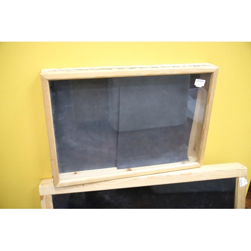 985 - Two wooden display cases, the largest being 17 x 32 inches. Just 2.5 inches deep. See photos.