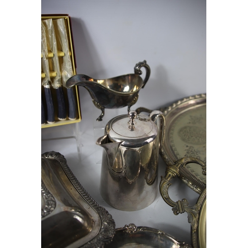 2042 - Good Mixed Silver plate lot to include Trays, flatware , Jugs etc. see photos for details.