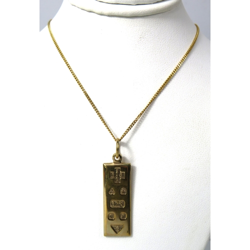 382 - 9ct Gold Millennium Ingot pendant with a 9ct gold 18