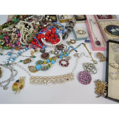 396 - Large selection of vintage costume jewellery & Two Compacts etc.