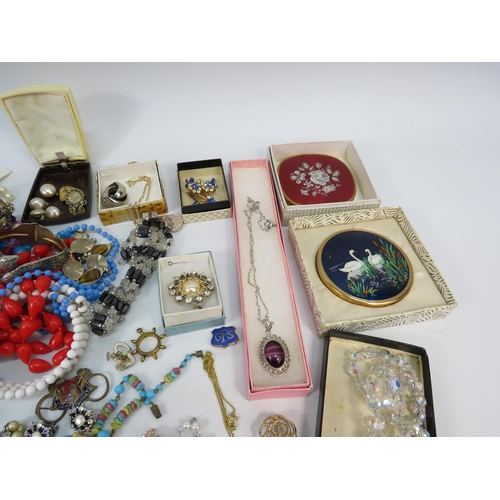 396 - Large selection of vintage costume jewellery & Two Compacts etc.