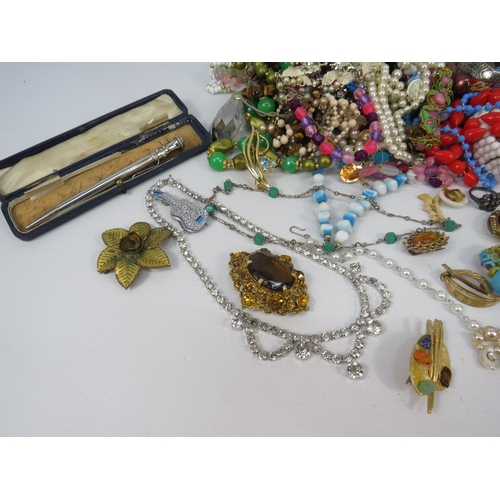 396 - Large selection of vintage costume jewellery & Two Compacts etc.