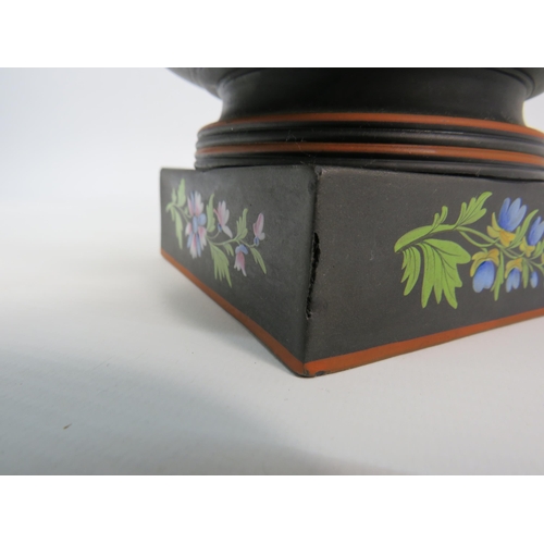 400 - Rare Wedgwood Basalt Capriware twin handle Bough pot hand decorated with flowers, 7.5