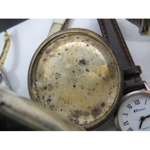 586 - Mixed lot to include a sterling silver pocket watch for spares or repair and various wristwatches.