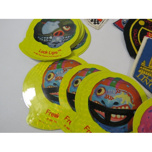 588 - Mixed lot to include Vintage beer mats, 1986 Madballs stickers, Material Patches etc.