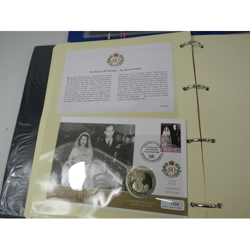 601 - Queen Elizabeth 80th Birthday first day cover coin collection plus a folder of mint stamps.