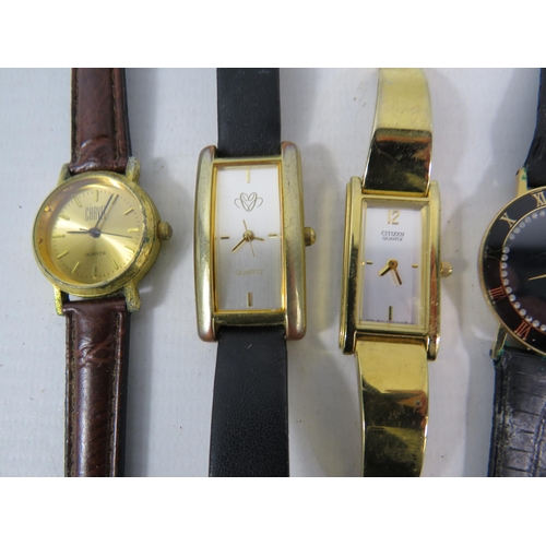 614 - Four Ladies quartz wristwatches Accurist Citizen etc (all require new batteries).