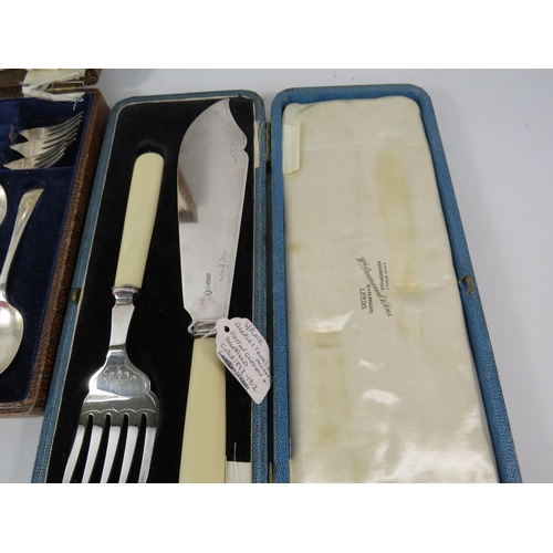 617 - Walker and Hall Fruit cutlery set plus a fish servers knife and fork by Charles James Allen.